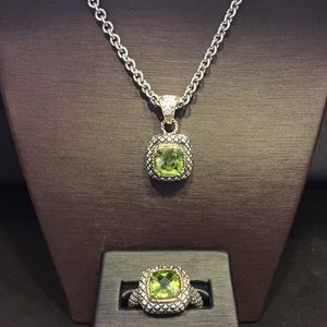 Sterling silver, 18k, peridot necklace/ring